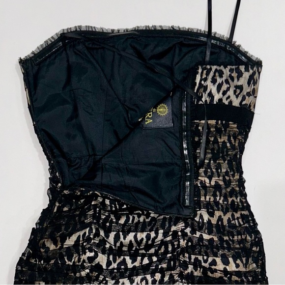 Di Hera Silk Elegant Leopard Print Spaghetti Strap Ruched Bodycon Mini Dress 2 - Picture 8 of 11